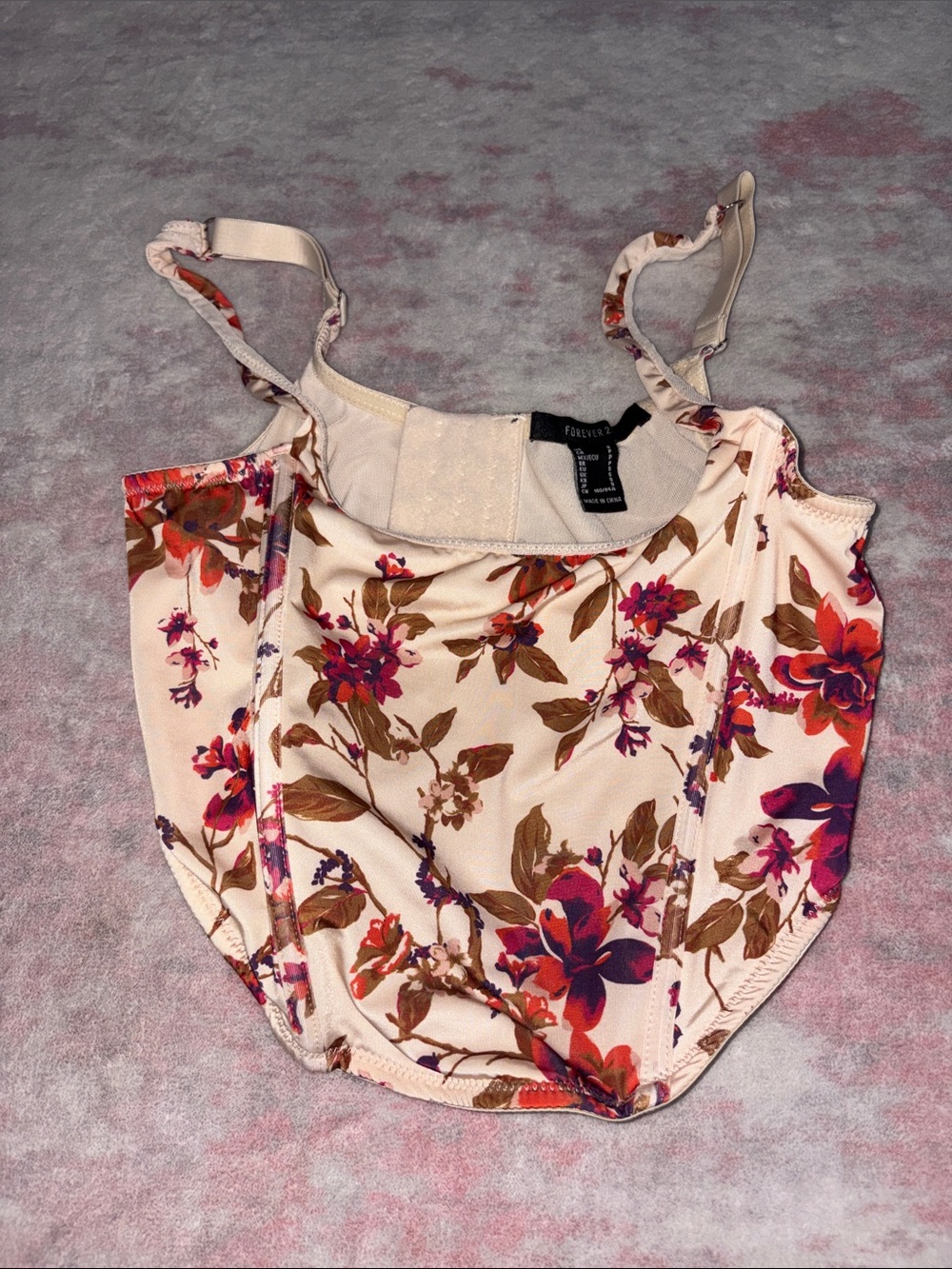 Forever 21 Cream Floral Corset Top